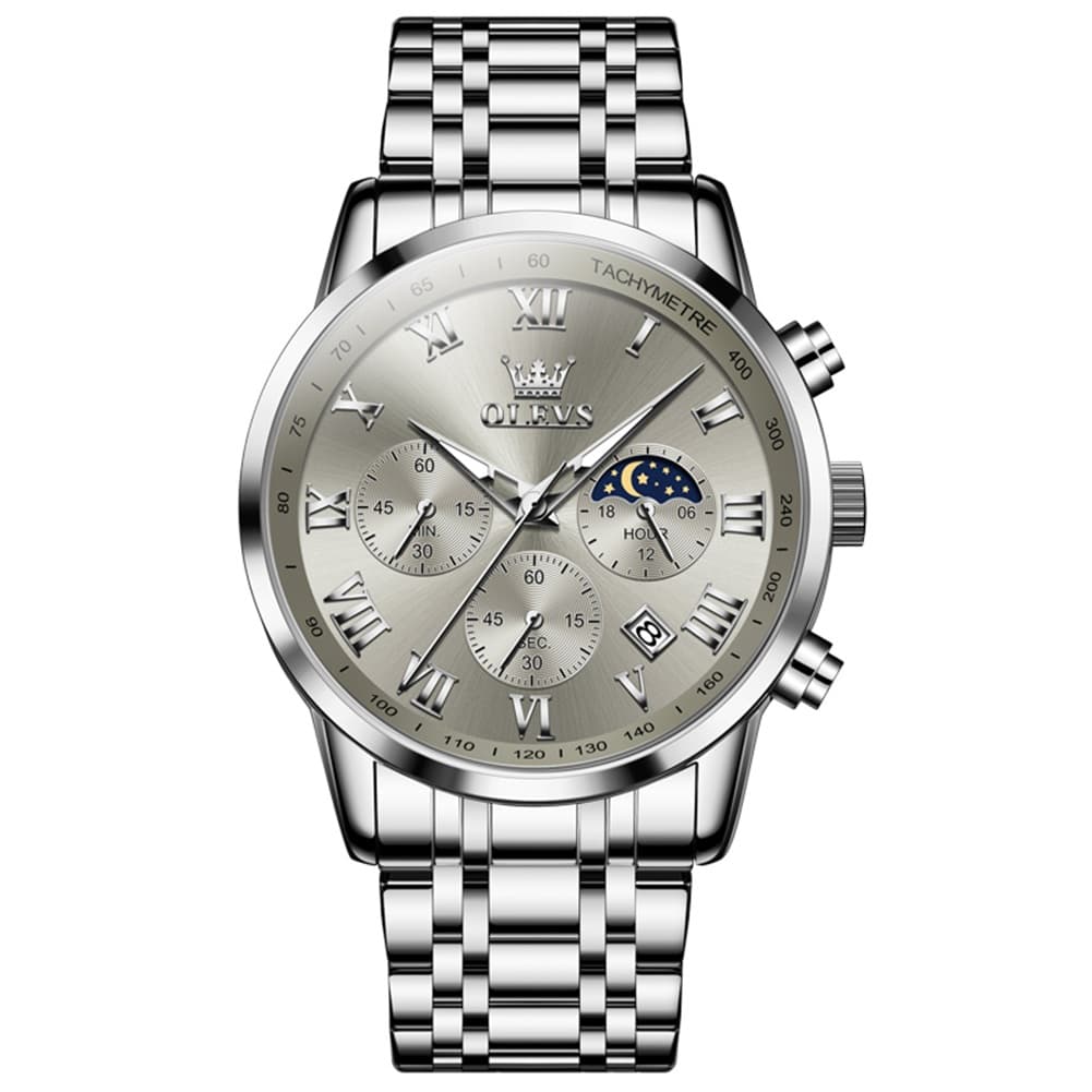 OLEVS Chronograph Moon Phase Dress Watch for Men Stainless Steel 5529
