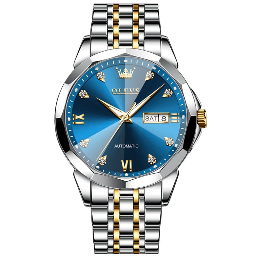 OLEVS 3D Diamond Cut Mirror Automatic Mechanical Watch 9982 Day Date for Men