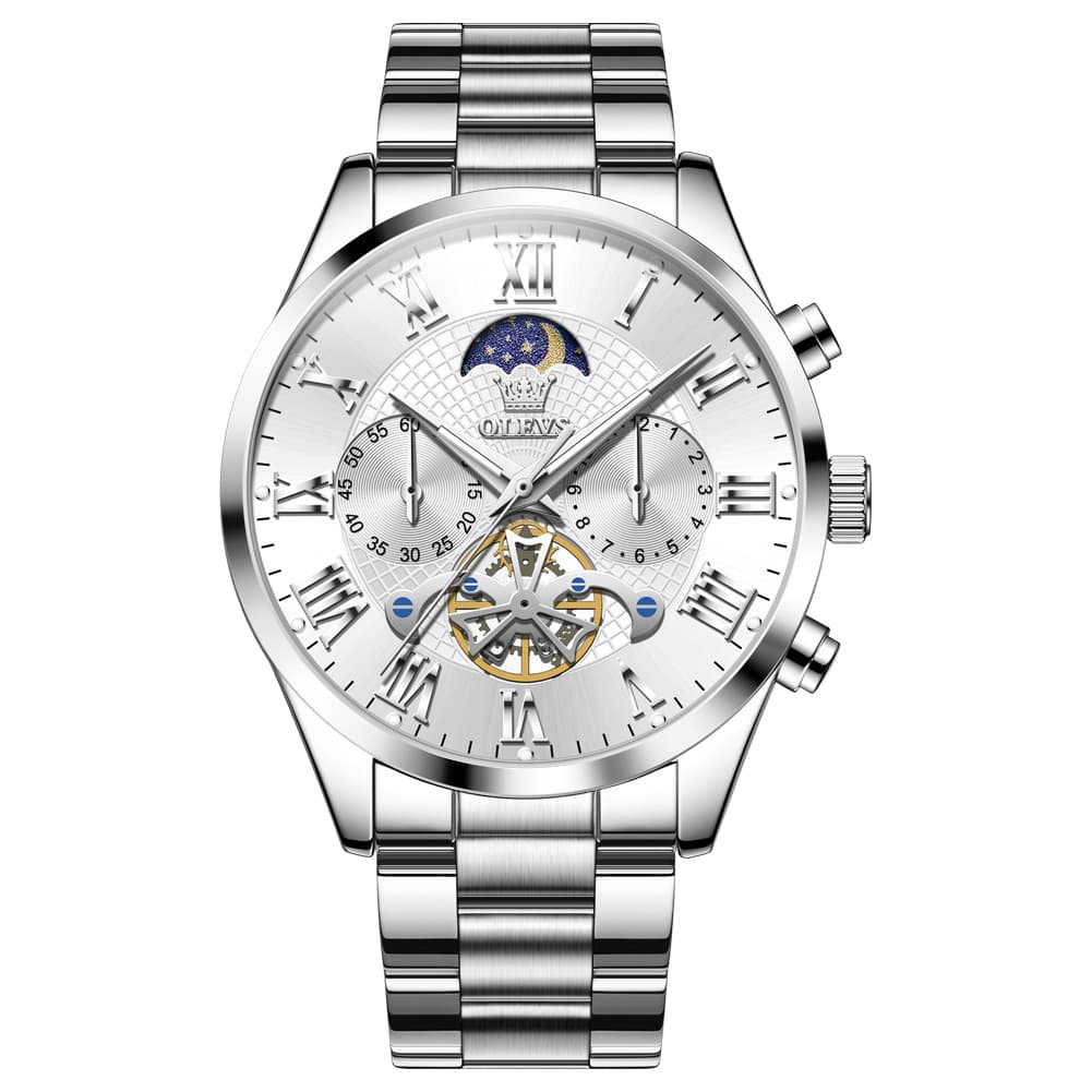 OLEVS 3640 Open-Heart Moon Phase Quartz Watch for Men