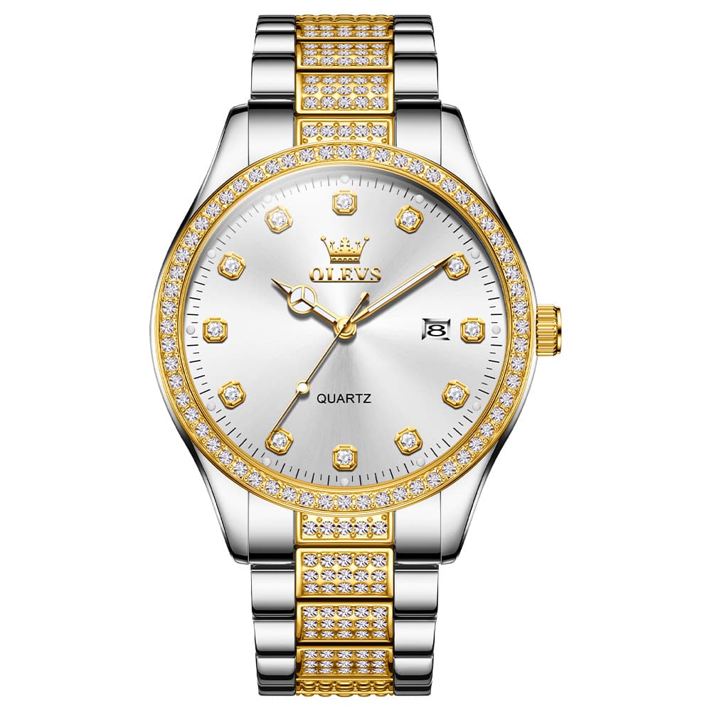 OLEVS 9905 Diamond Bezel Luxury Dress Quartz Watch for Men