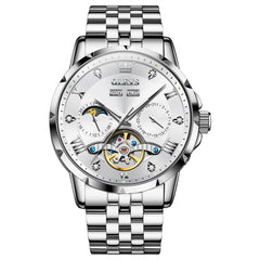OLEVS 6691 Automatic Moon Phase Skeleton Steel Watch for Men