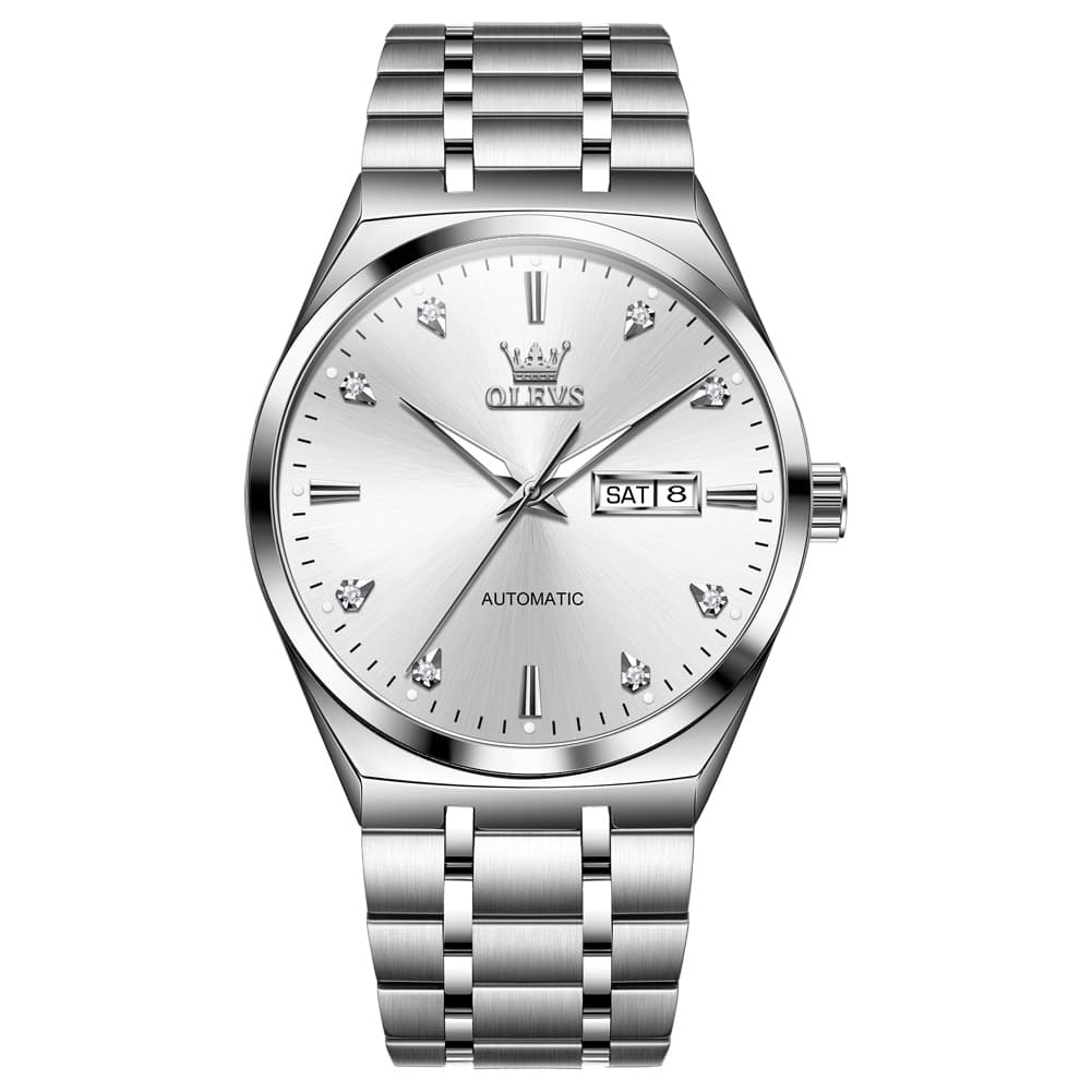 OLEVS Integrated Bracelet Diamond Dial Automatic Watch 9811 Day Date for Men