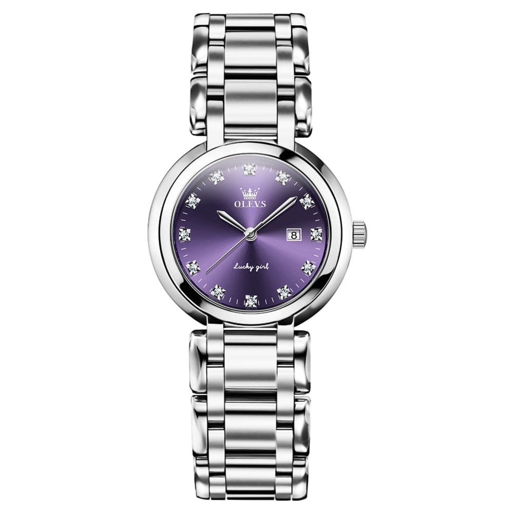 OLEVS Women Lucky Diamond Dress Watch Stainless Steel Quartz Date 5575