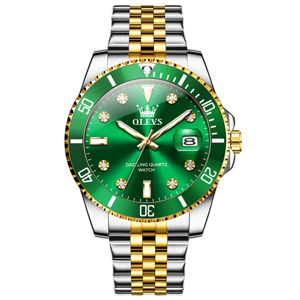OLEVS 9809 Rotating Bezel Diamond Dial Stainless Steel Quartz Watch for Men