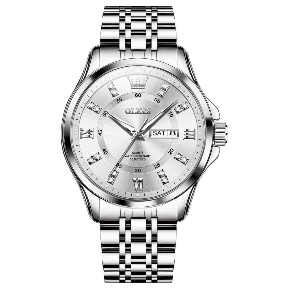 OLEVS 3620 Classic Diamond Quartz Steel Watch for Men