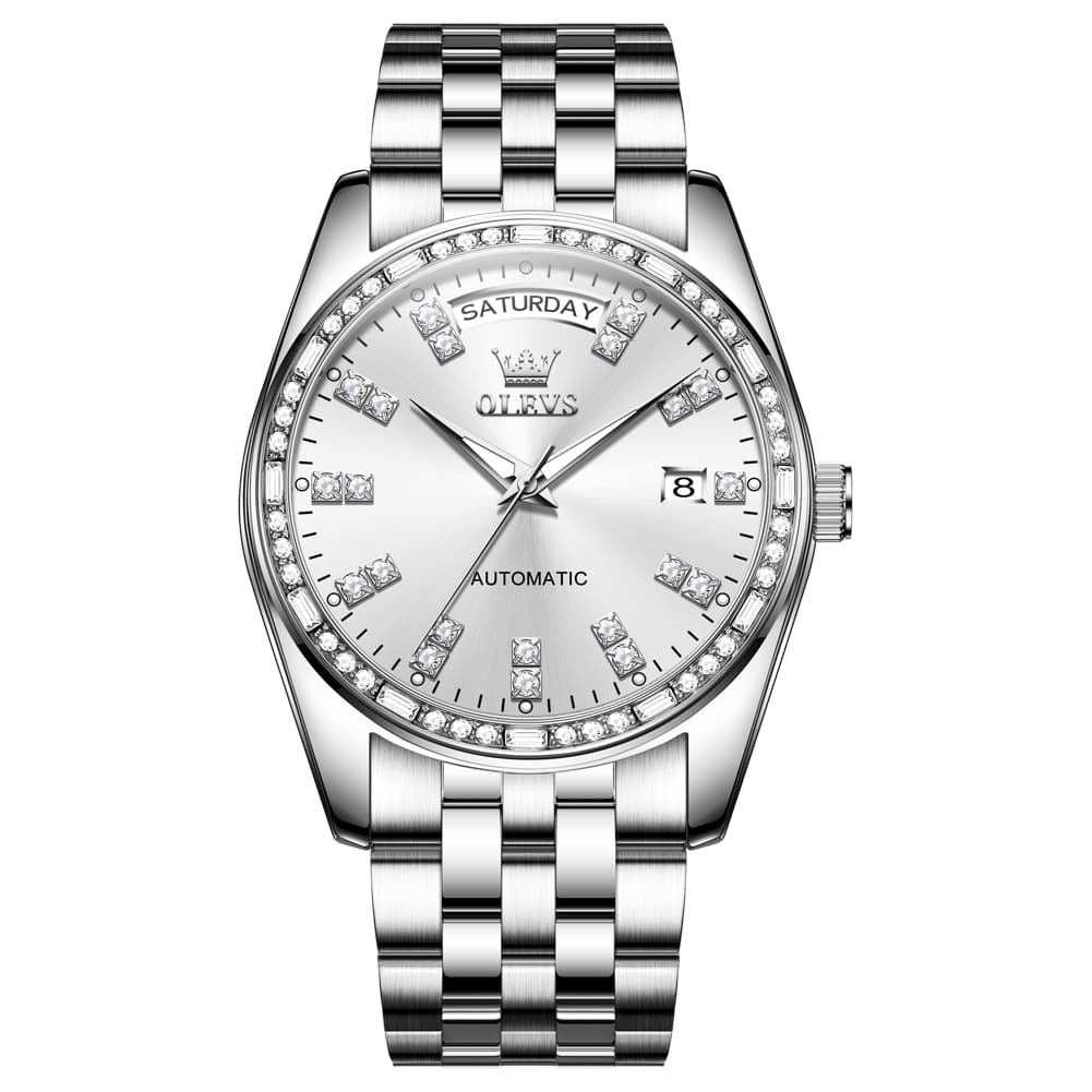 OLEVS Diamond Bezel Day Date Automatic Mechanical Watch 9802 for Men