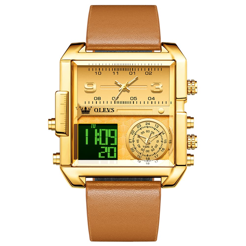 OLEVS 1101 Square Dual Time Analog Digital Watch for Men
