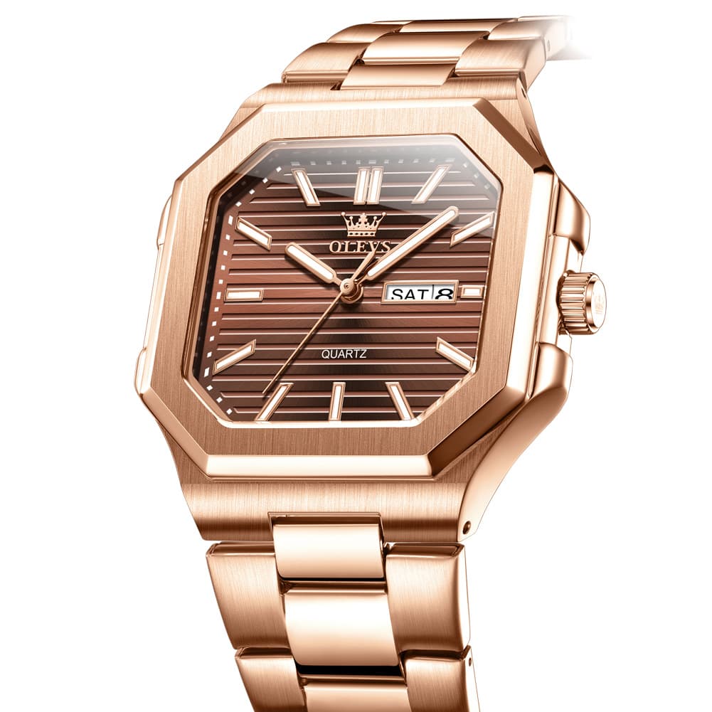 OLEVS 3731 Square Ribbed Dial Luminous Quartz Watch for Men