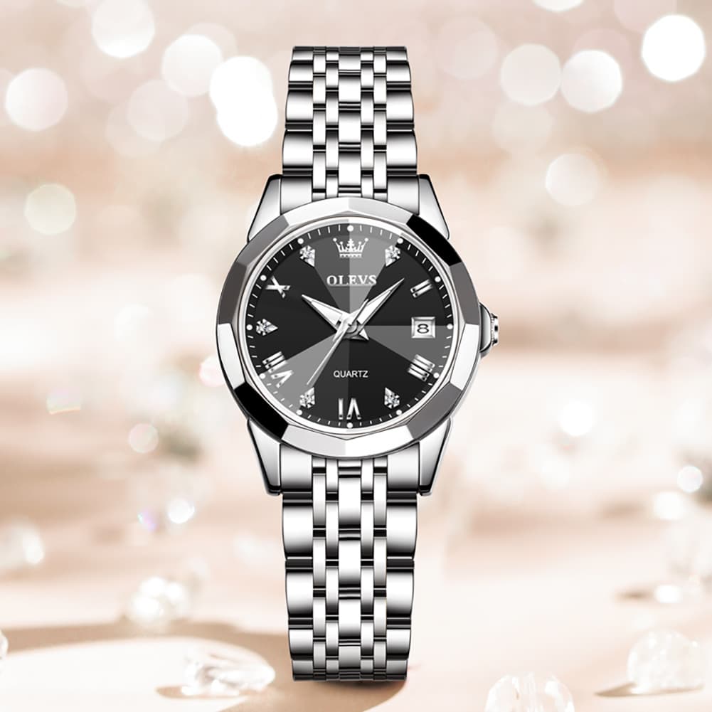 OLEVS 9931 Elegant Diamond Stainless Steel Quartz Watch for Women