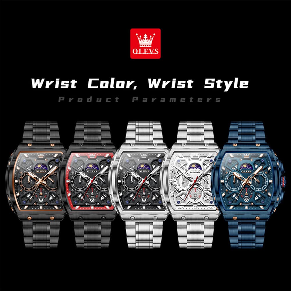 OLEVS 2942 Tonneau Dual Time Quartz Watch for Men