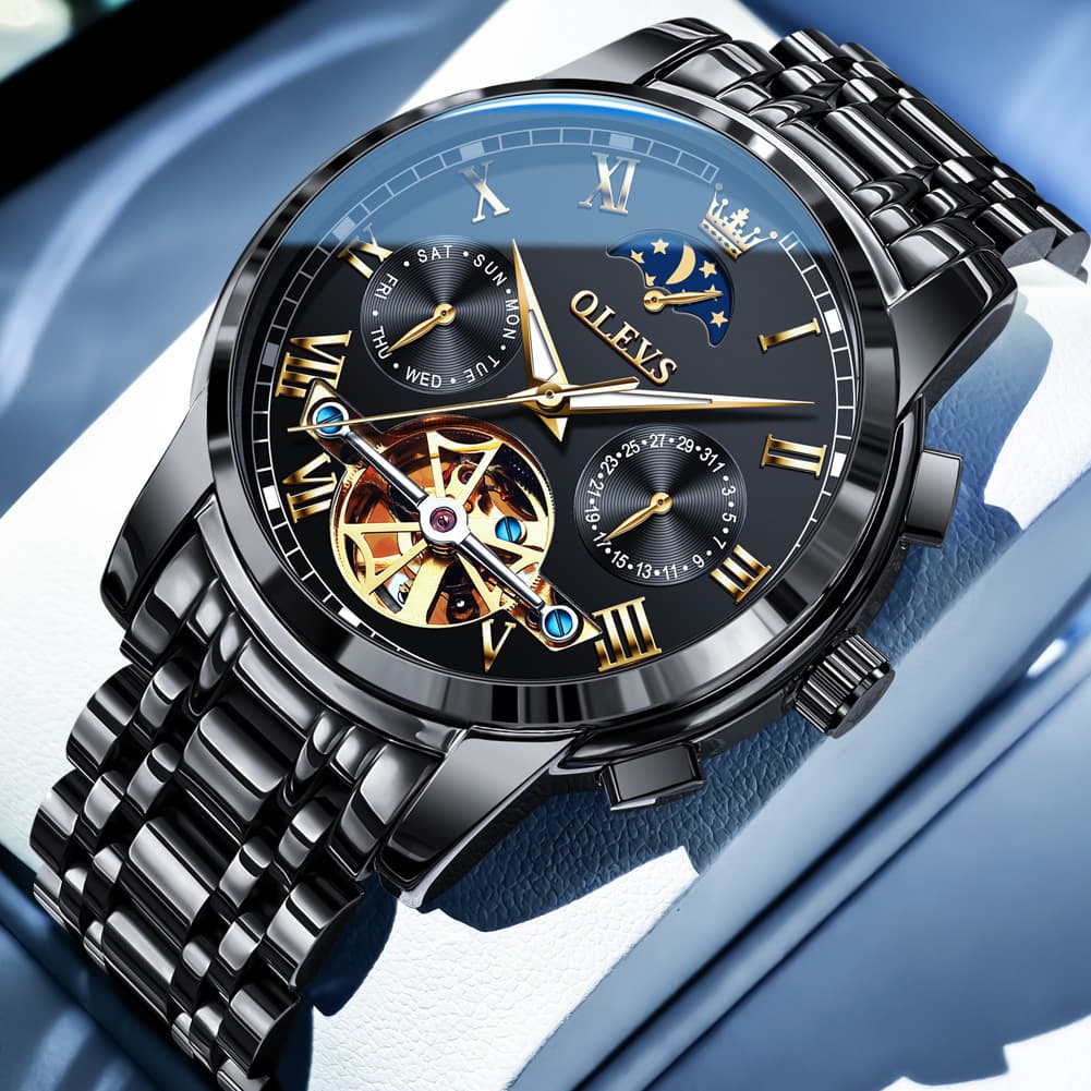 OLEVS 6617 Automatic Mechanical Tourbillon Moon Phase Watch for Men
