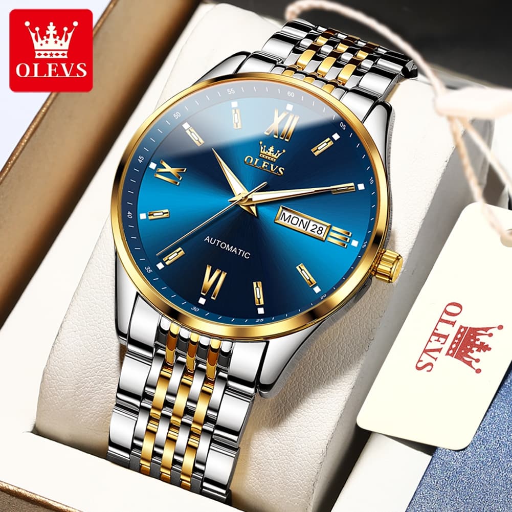 OLEVS 6777 Minimalist Day Date Mechanical Watch for Men