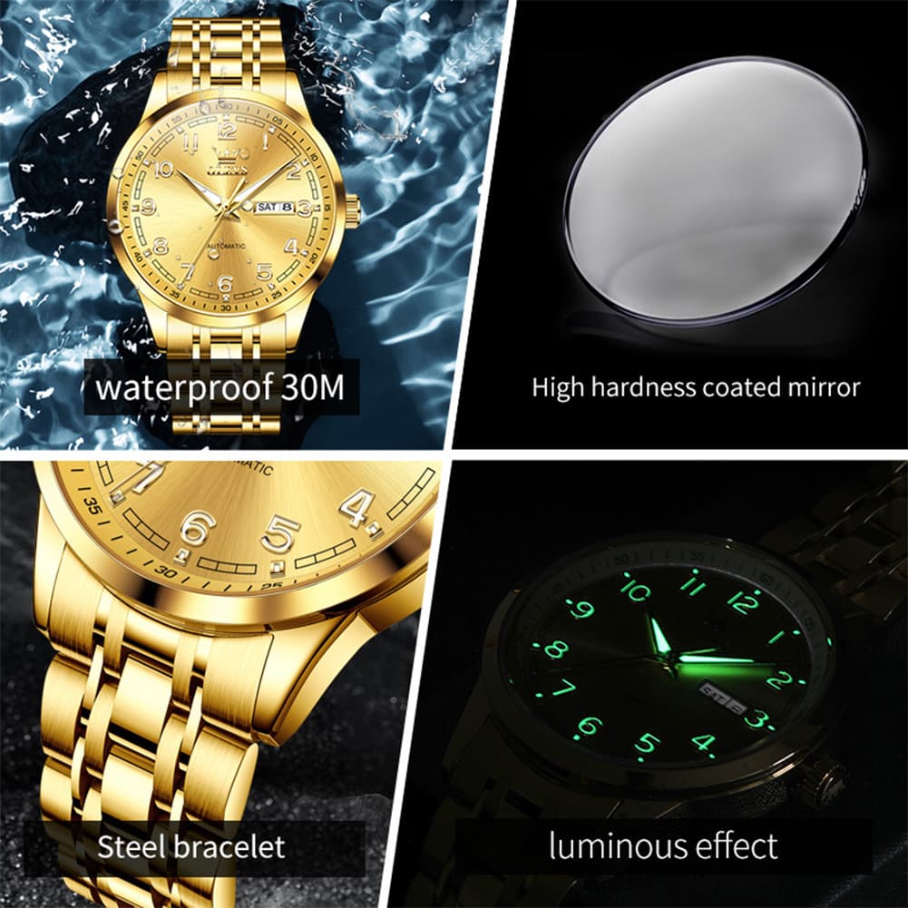 OLEVS 7077 Arabic Numeral Dual Calendar Automatic Watch For Men