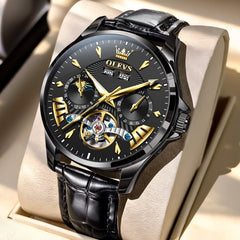OLEVS 7103 Open Heart Leather Automatic Watch For Men