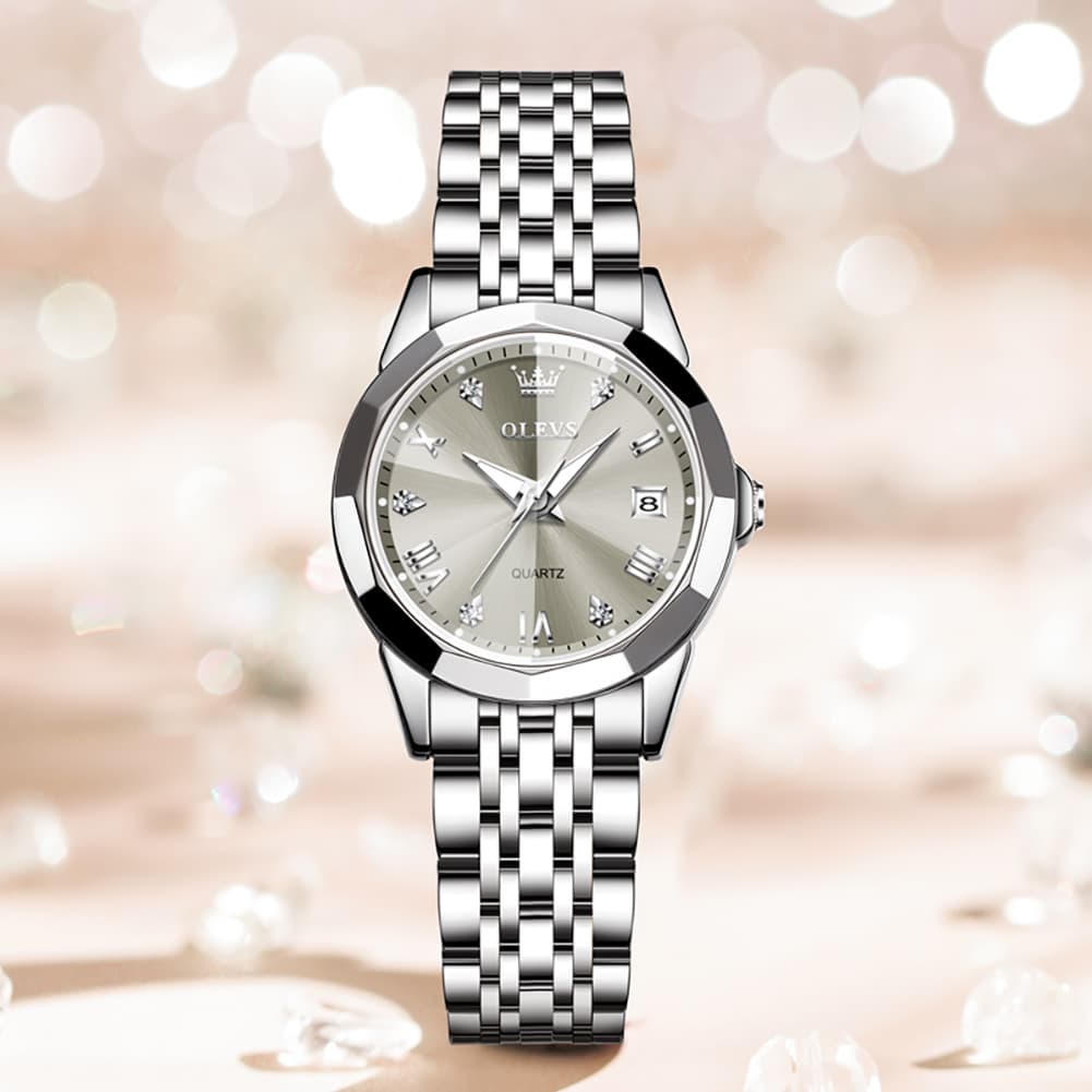 OLEVS 9931 Elegant Diamond Stainless Steel Quartz Watch for Women