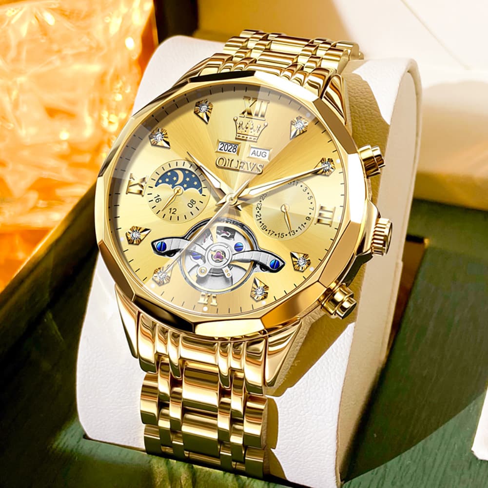 OLEVS 6621 3D Faceted Mirror Mechanical Watch for Men