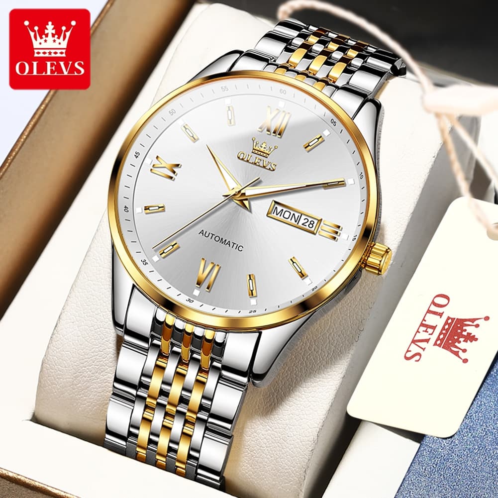 OLEVS 6777 Minimalist Day Date Mechanical Watch for Men