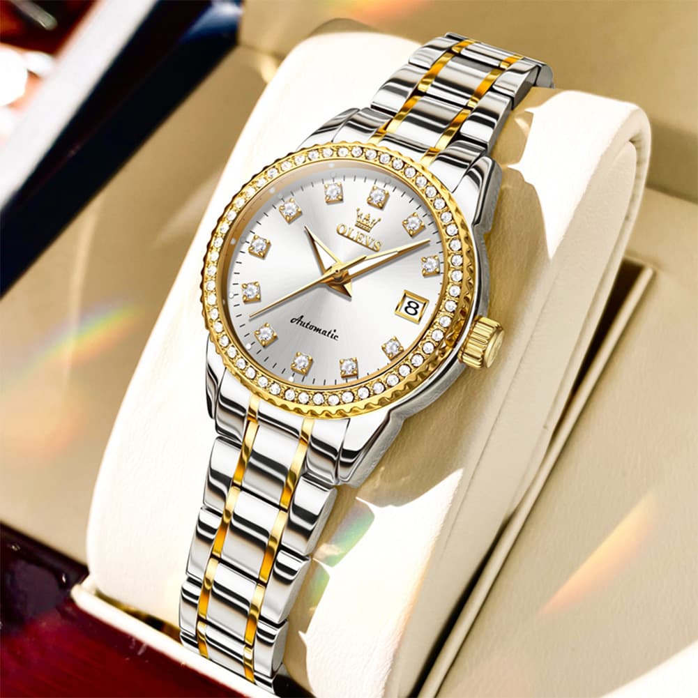 OLEVS 7003N Diamond Bezel Date Mechanical Watch for Women