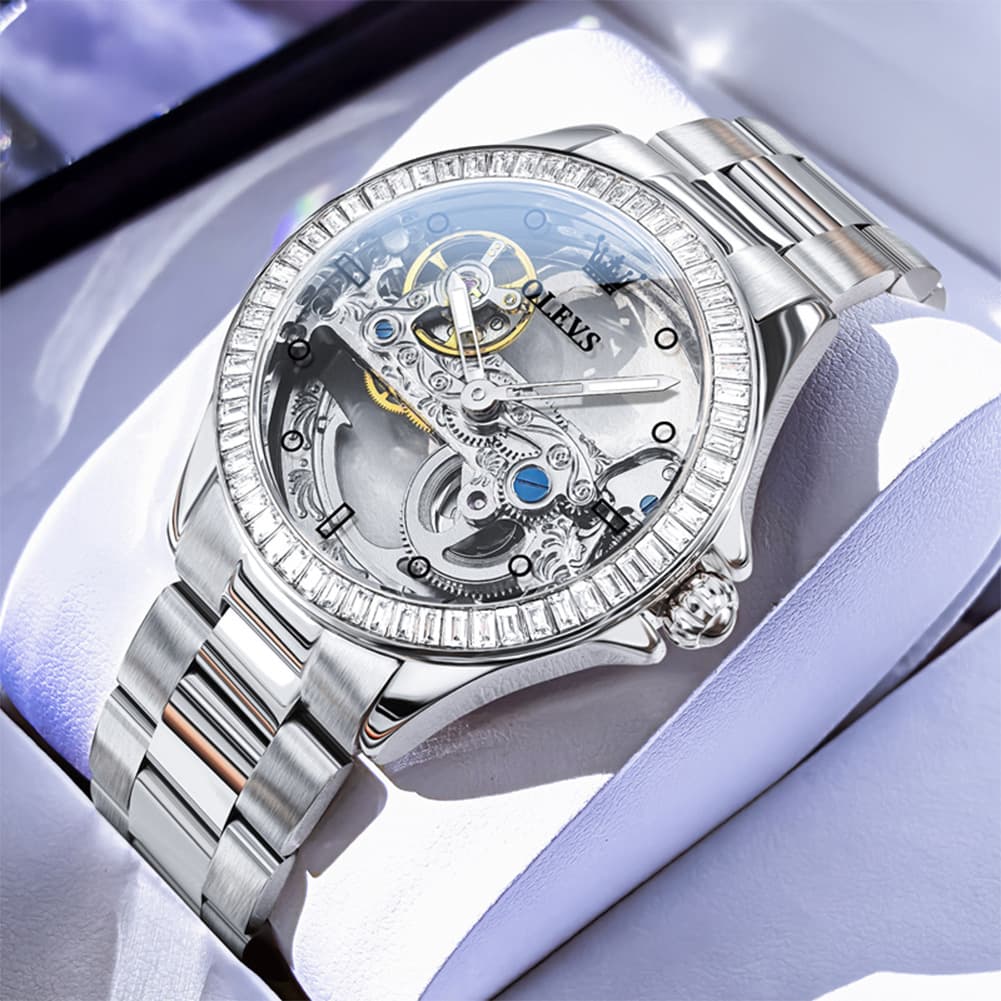 OLEVS 6699 Oversized Skeleton Mechanical Watch for Women