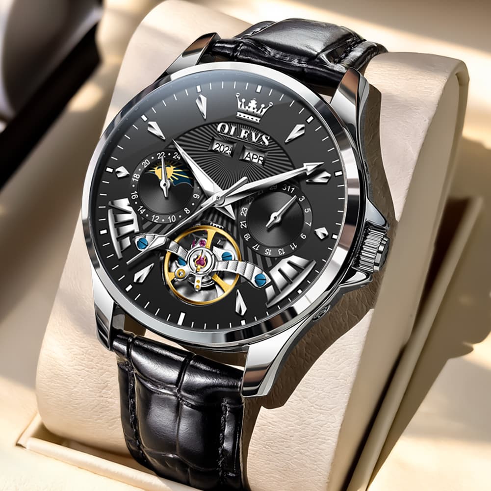 OLEVS 7103 Open Heart Leather Automatic Watch For Men