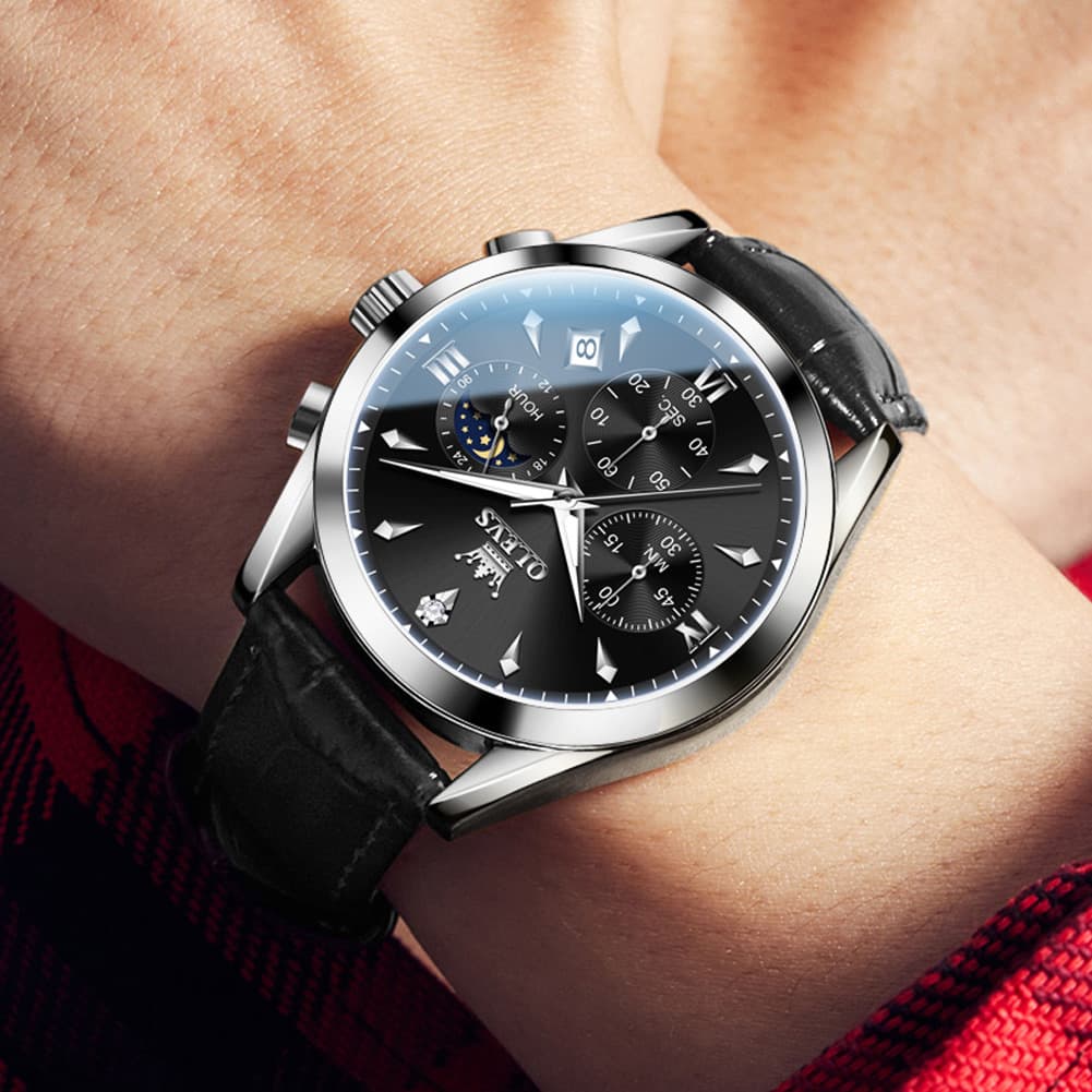 OLEVS 3609 Multifunction Leather Quartz Watch for Men