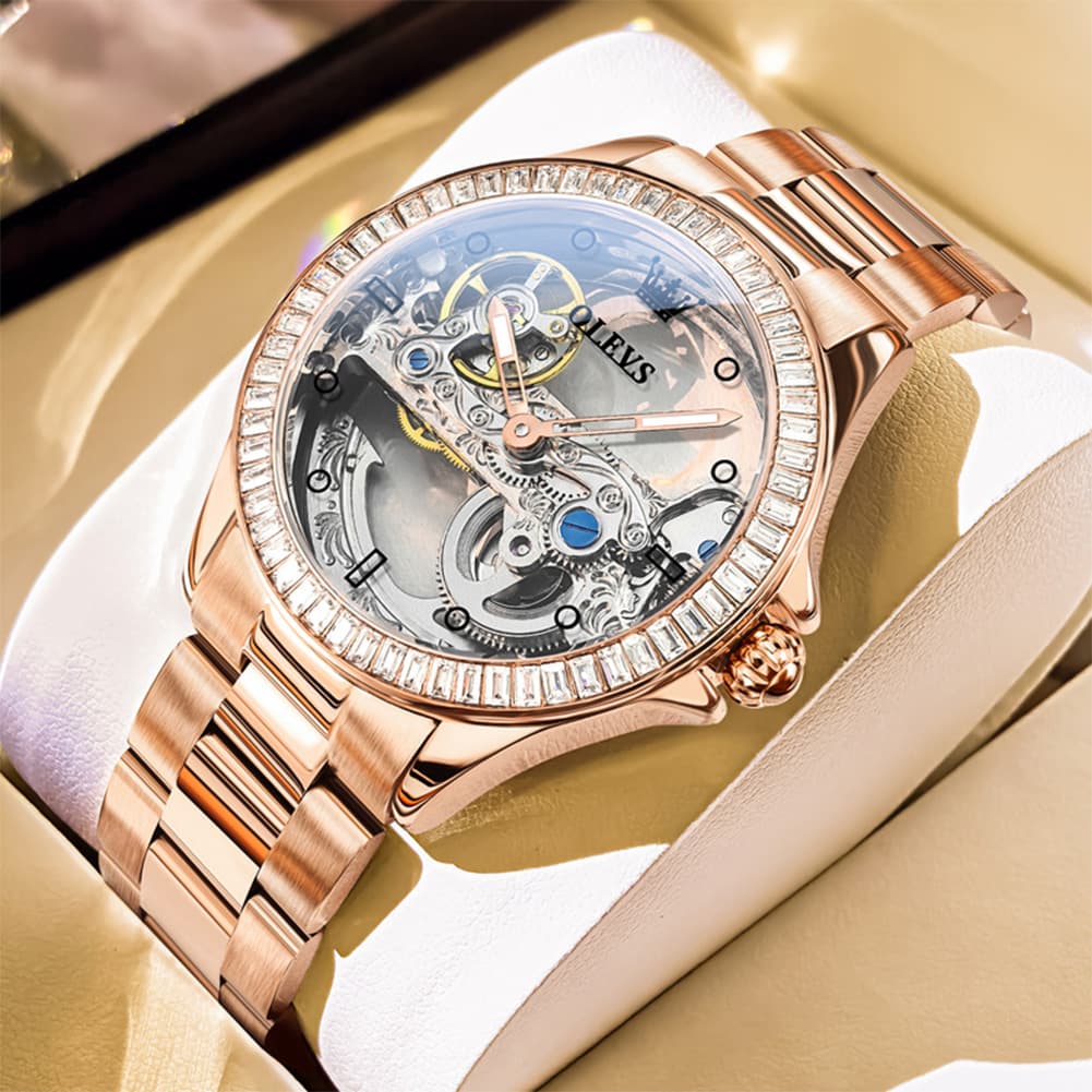 OLEVS 6699 Oversized Skeleton Mechanical Watch for Women