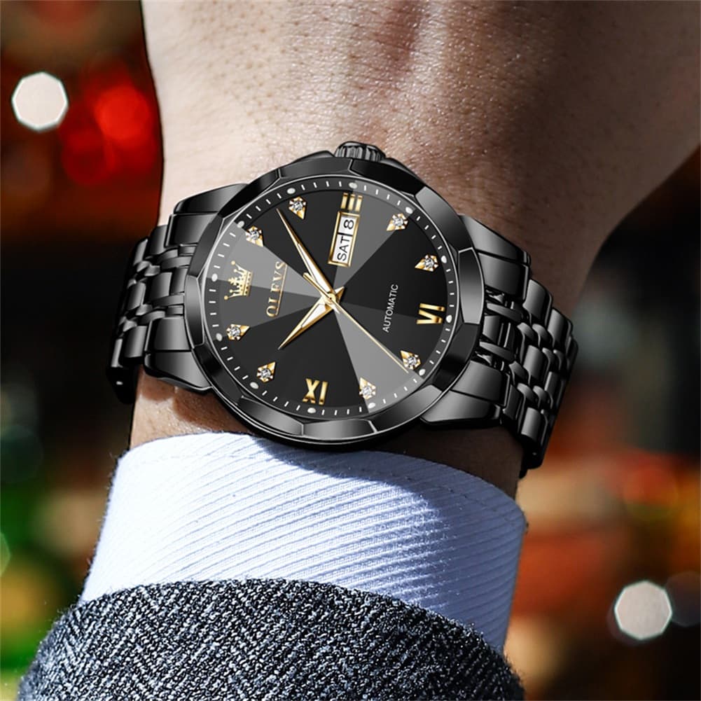 OLEVS 3D Diamond Cut Mirror Automatic Mechanical Watch 9982 Day Date for Men