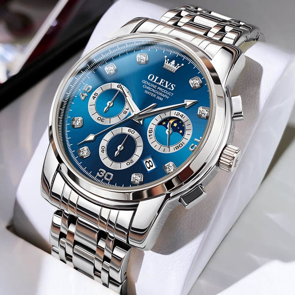 OLEVS 2889 Steel Chronograph Moon Phase Watch for Men