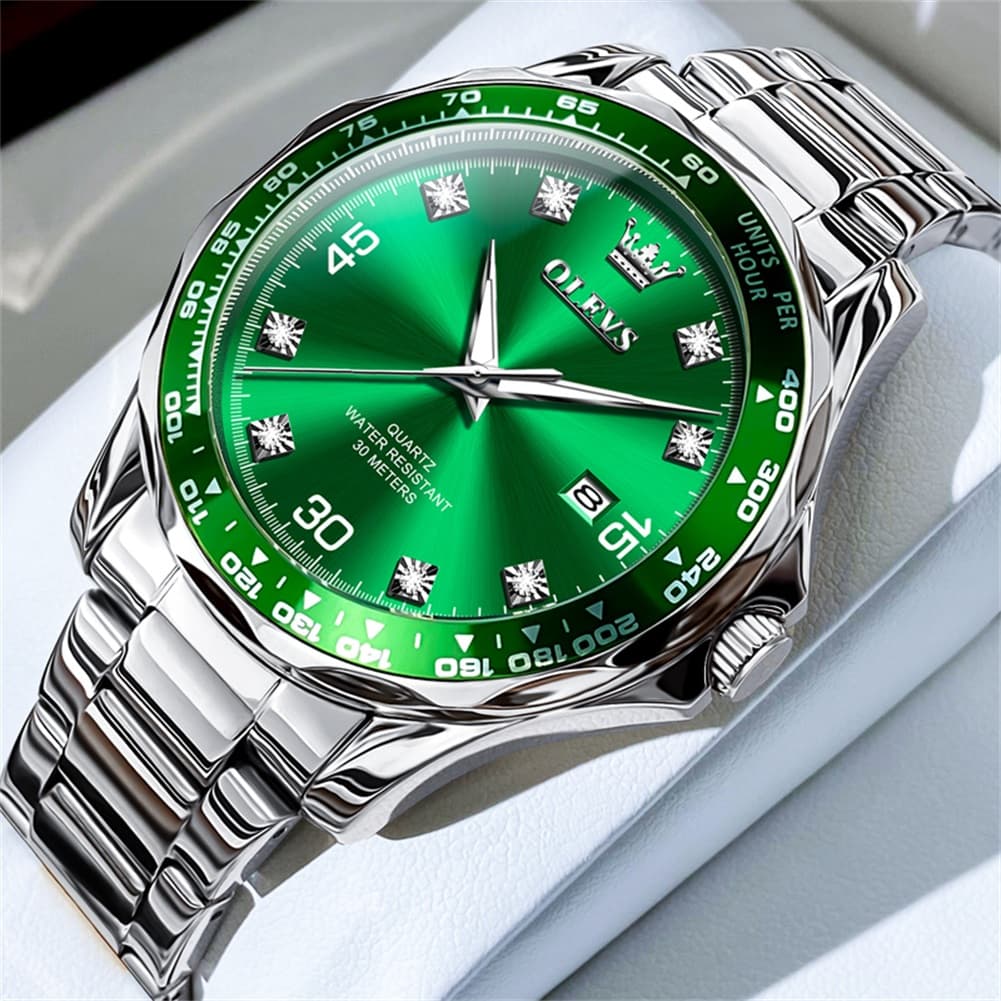 OLEVS 9988 Luxury Green Dial Quartz Dress Watch for Men