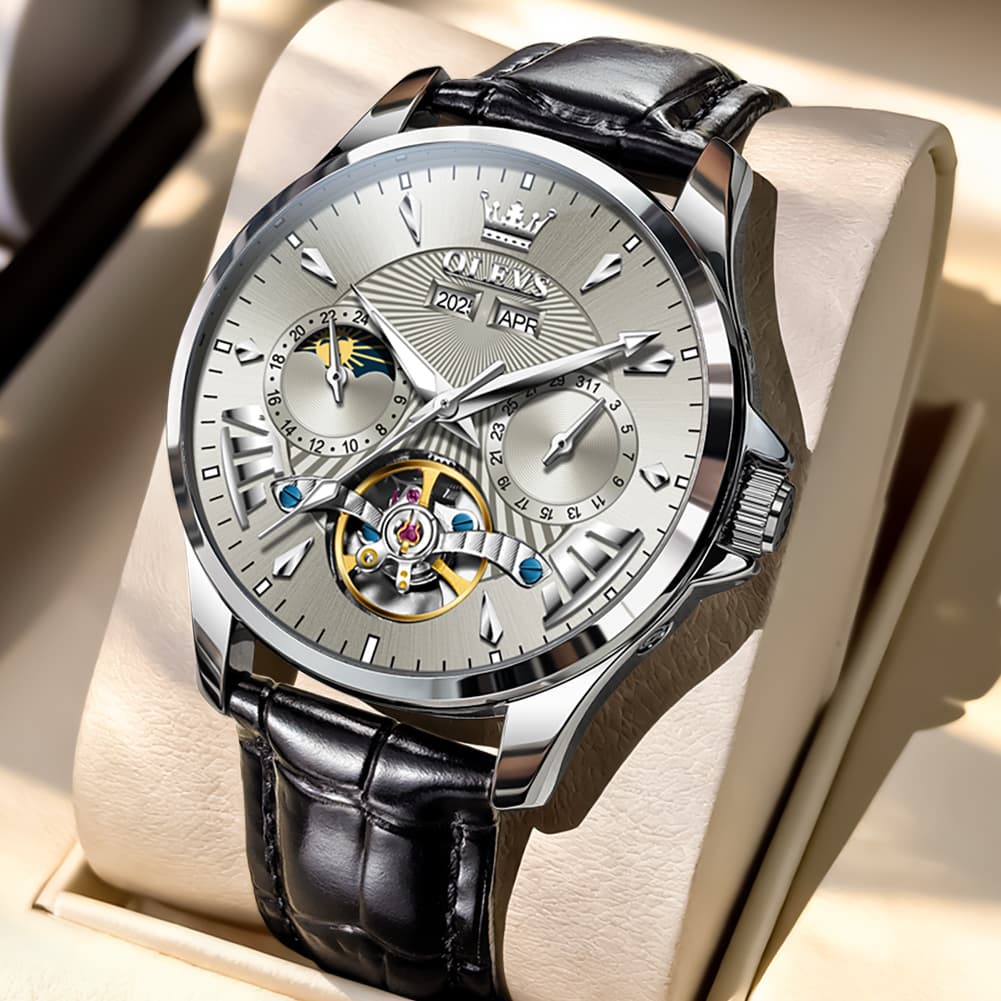 OLEVS 7103 Open Heart Leather Automatic Watch For Men