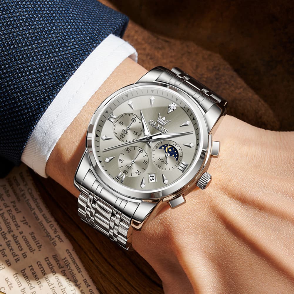 OLEVS 3639 Chronograph Moon Phase Quartz Watch for Men