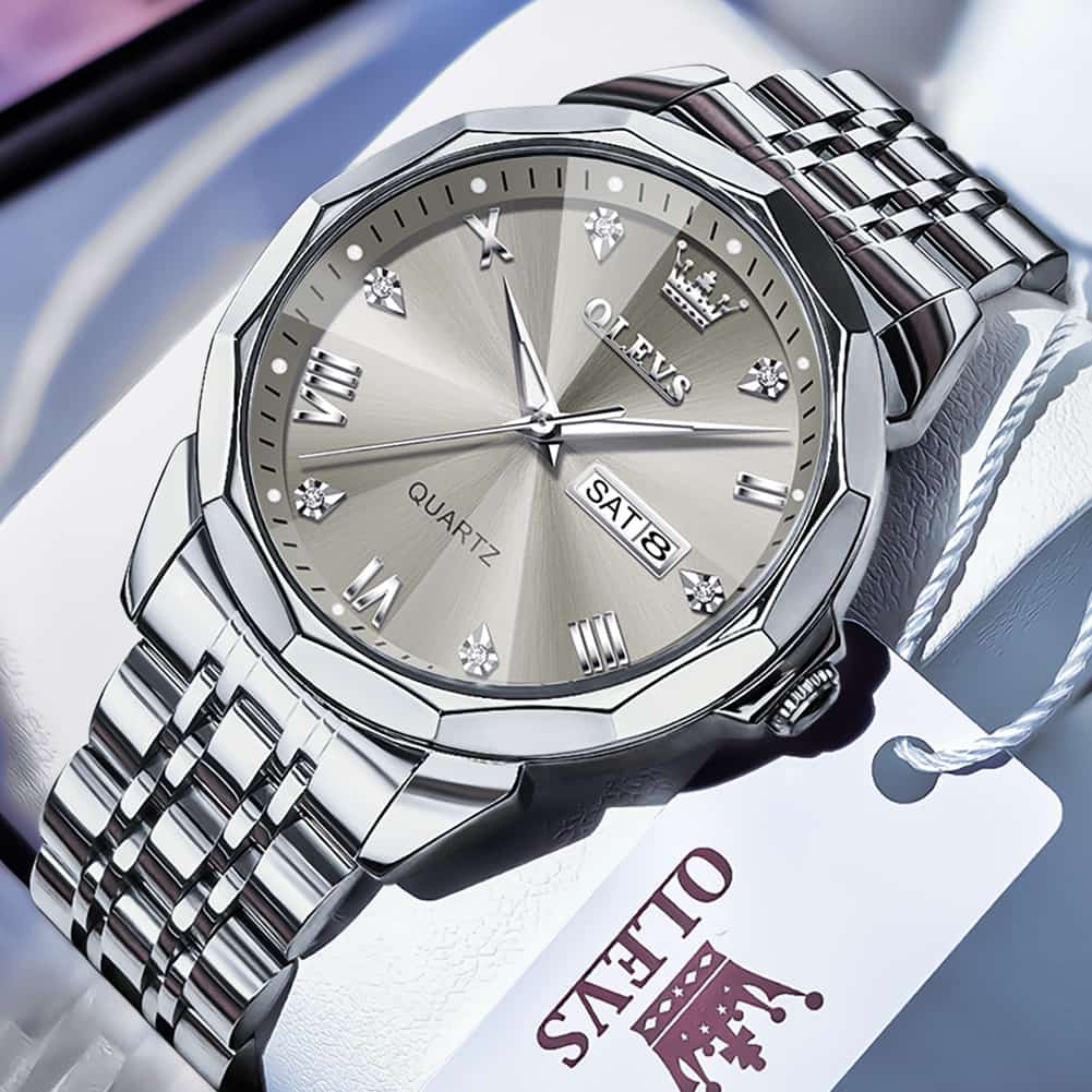 OLEVS 9931 Classic Diamond Stainless Steel Watch for Men