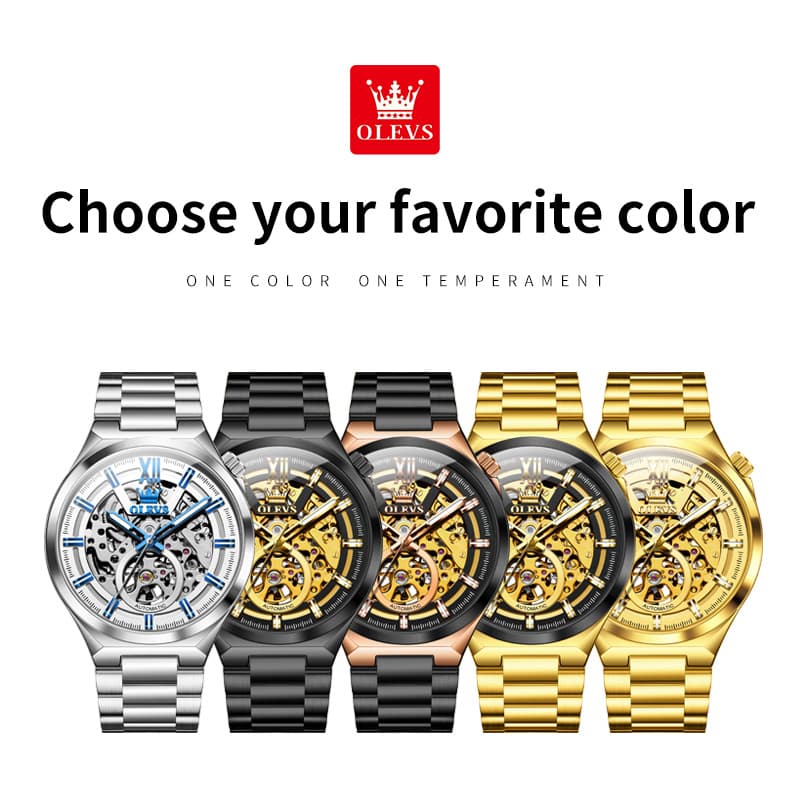 OLEVS 6722 Integrated Geometry Full Skeleton Mechanical Watch For Men