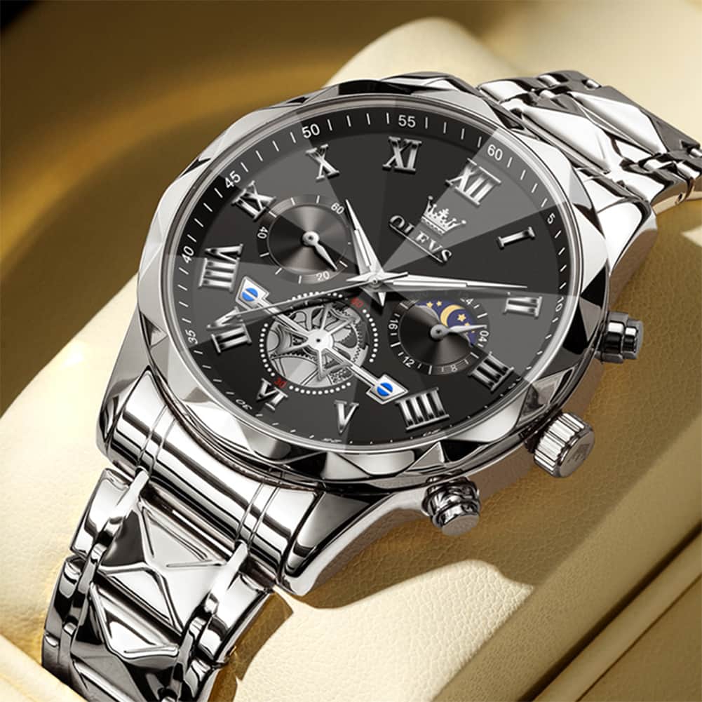OLEVS 2709 Luxury Moon Phase Open Heart Quartz Watch for Men