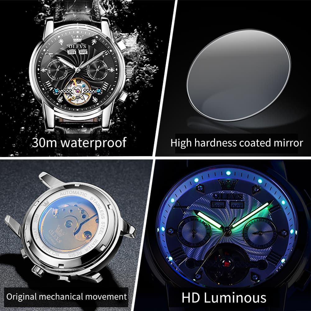OLEVS 7088 Open Heart Leather Automatic Watch For Men