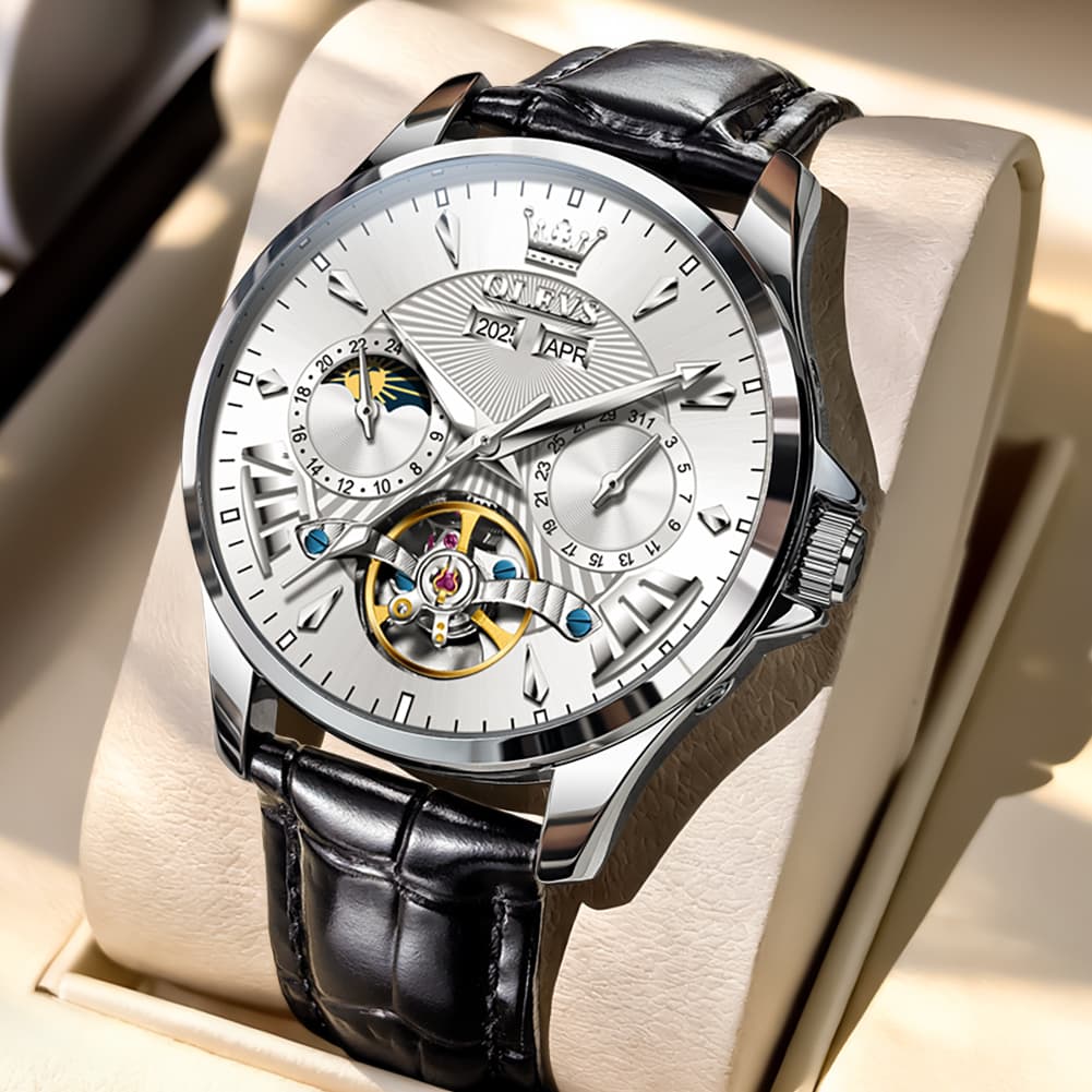 OLEVS 7103 Open Heart Leather Automatic Watch For Men