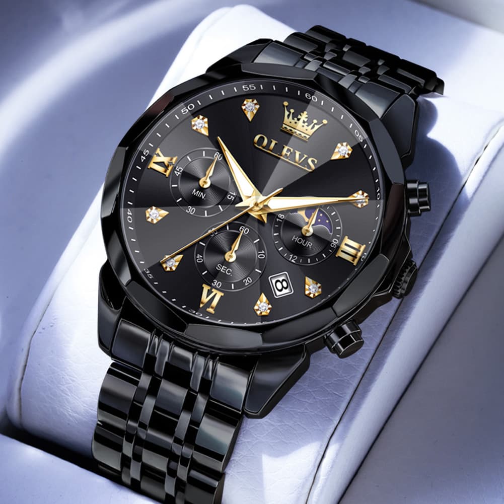 OLEVS 3670 Quartz Moon Phase Chronograph Watch For Men