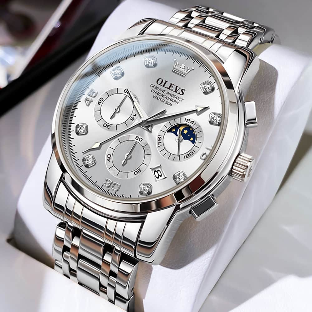 OLEVS 2889 Steel Chronograph Moon Phase Watch for Men