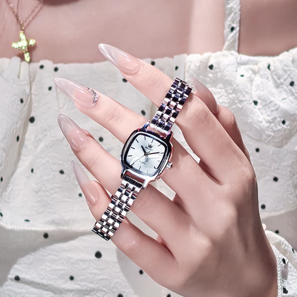 OLEVS 5675 Petite Square Watch Vintage Dress Stainless Steel Bracelet Quartz Timepiece for Women
