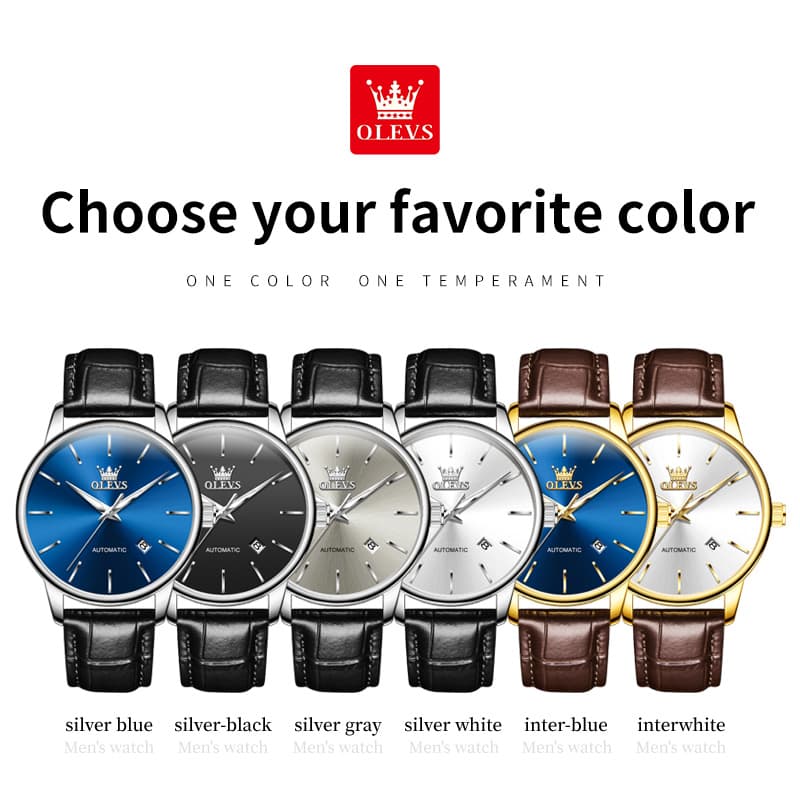 OLEVS 6725 Minimalist Leather Strap Automatic Mechanical Lightweight Watch For Men