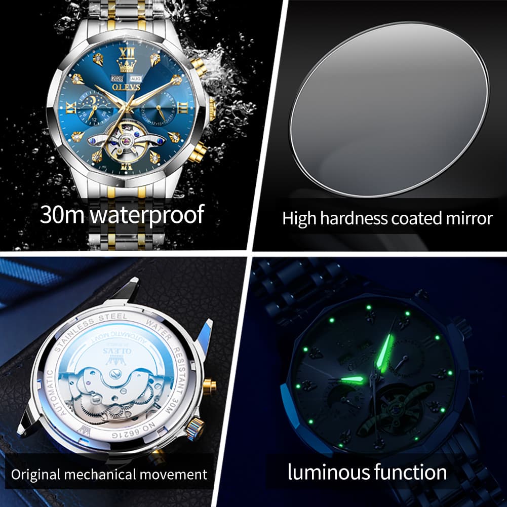 OLEVS 6621 3D Faceted Mirror Mechanical Watch for Men