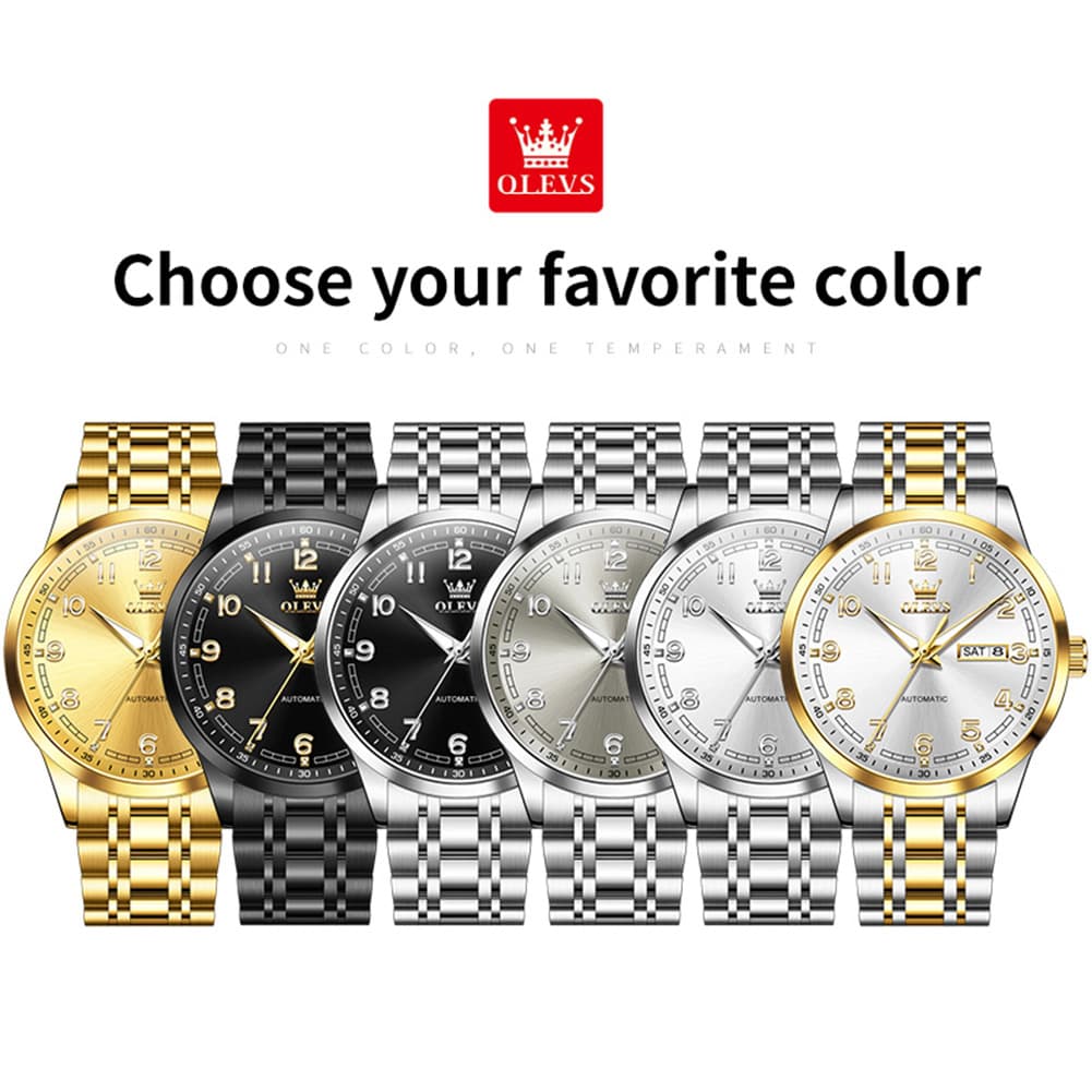 OLEVS 7077 Arabic Numeral Dual Calendar Automatic Watch For Men