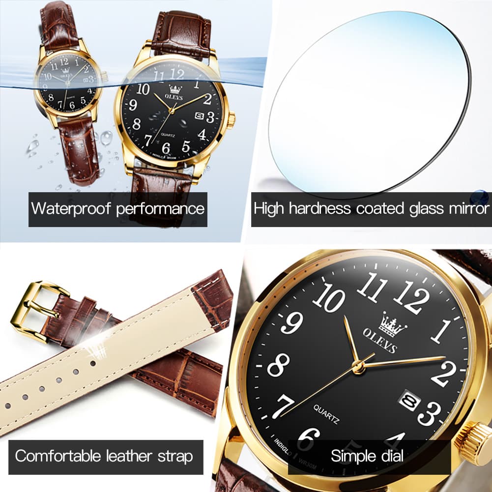 OLEVS Men Classic Leather Dress Watch Arabic Numerals Quartz Date 5566