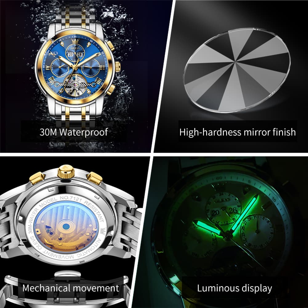 OLEVS 3D Diamond Cut Skeleton Automatic Watch 7121 for Men