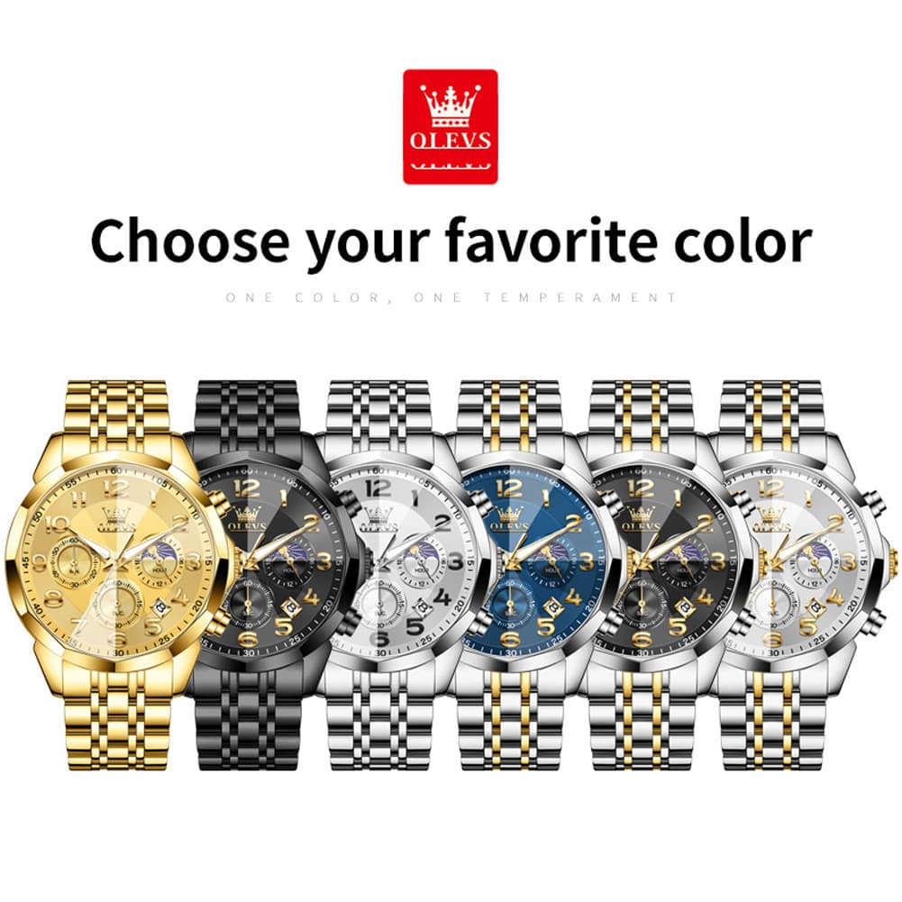OLEVS 3676 Quartz 3D Rhombic Chronograph Watch For Men