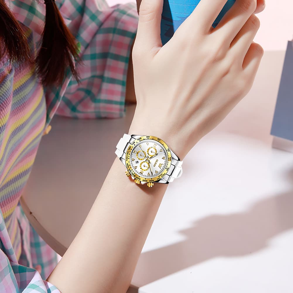 OLEVS Women Chronograph Watch Silicone Sport Strap Date Quartz 5618