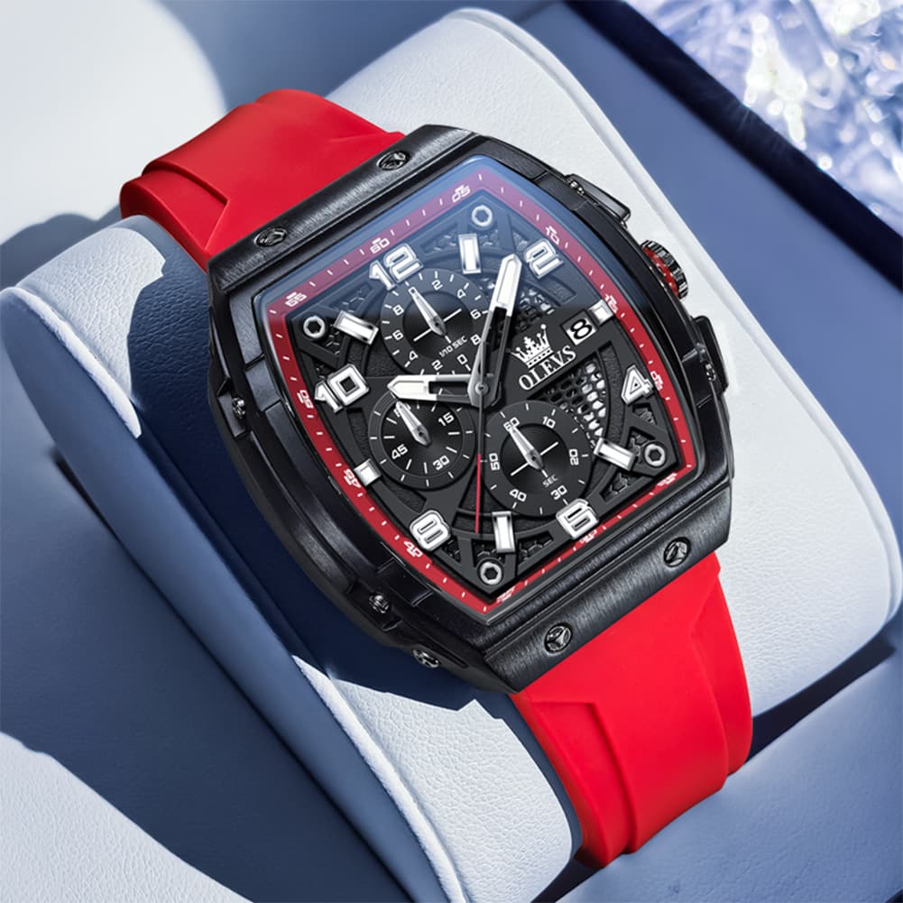 OLEVS 2976 Tonneau Silicone Chronograph Watch for Men