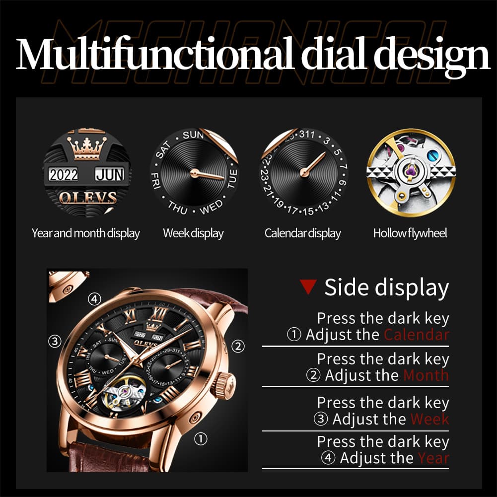 OLEVS 6668 Stainless Steel Mechanical Multifunction Watch for Men
