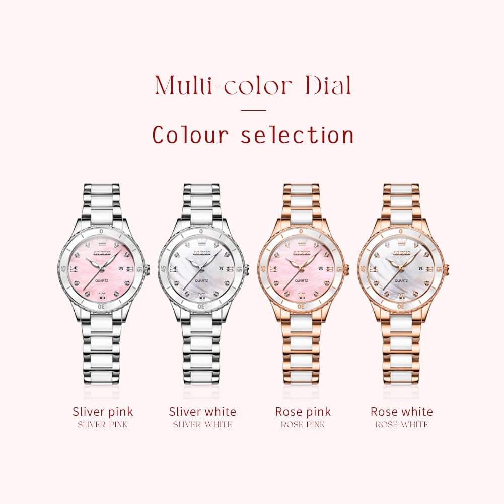 OLEVS 9985 Two Tone Ceramic Bracelet Quartz Watch for Women