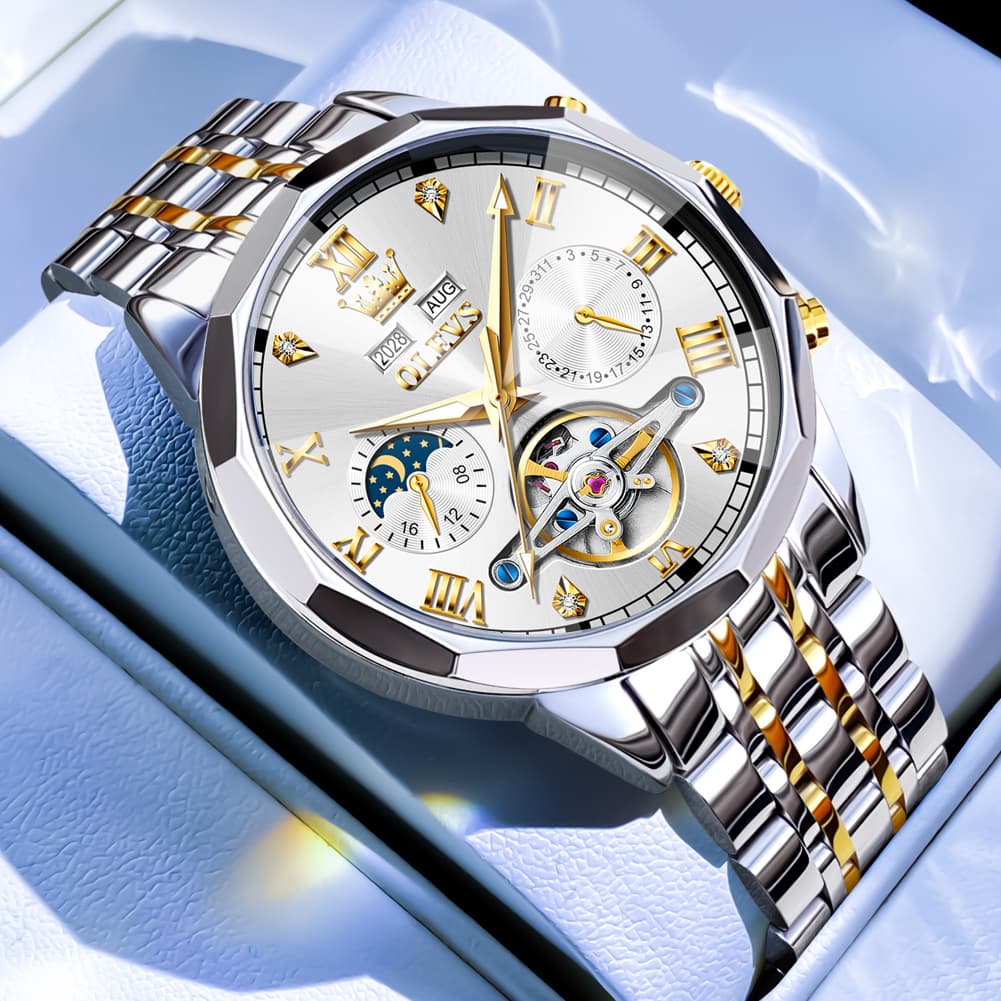 OLEVS 6620 Skeleton Moon Phase Mechanical Watch for Men